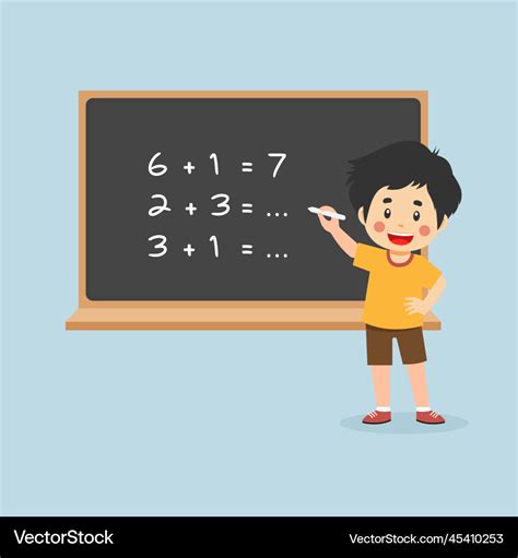 Little boy solving math problem blackboard Vector Image