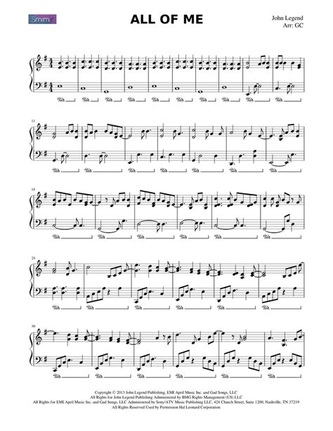 All of Me (John Legend) Sheet music for Piano (Solo) Easy | Musescore.com