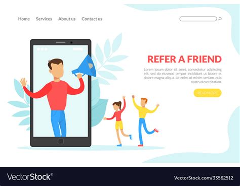 Refer a friend landing page template man shouting Vector Image