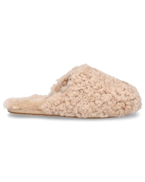 UGG Leather Slippers Lambskin Maxi Curly Slide Lamb Fur in Beige (Pink ...