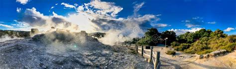 Te Puia Pohutu Geyser Spring Panoramic View, New Zealand Stock Photo ...