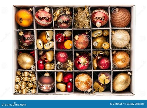 Christmas Decorations in a Box Stock Image - Image of collection, open ...