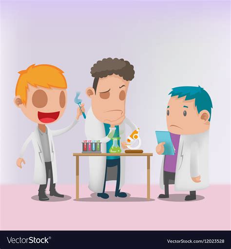 Scientist man character group experiment Vector Image