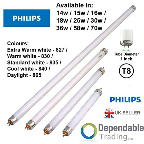 PHILIPS T8 FLUORESCENT TUBES - 18" 38" 2ft 4ft 5ft 6ft 15w 18w 30w 36w ...