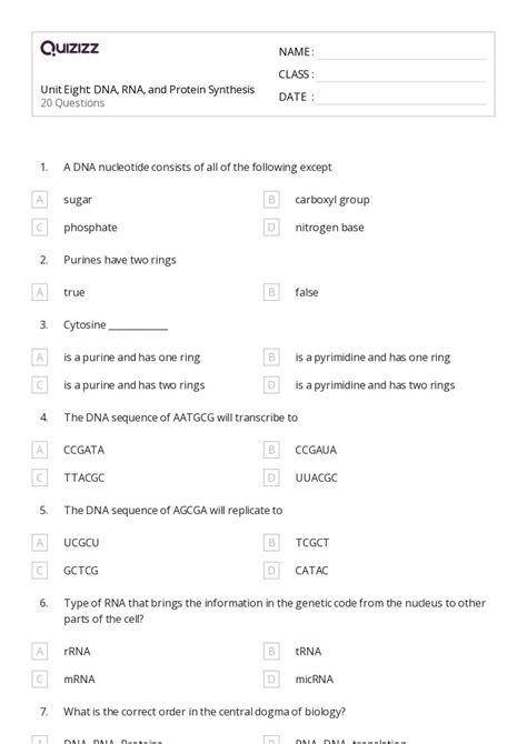 50+ rna and protein synthesis worksheets on Quizizz | Free & Printable