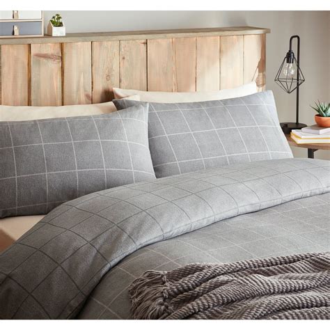 Grey Herringbone Check Soft & Cosy Brushed Cotton Duvet Set | Home ...