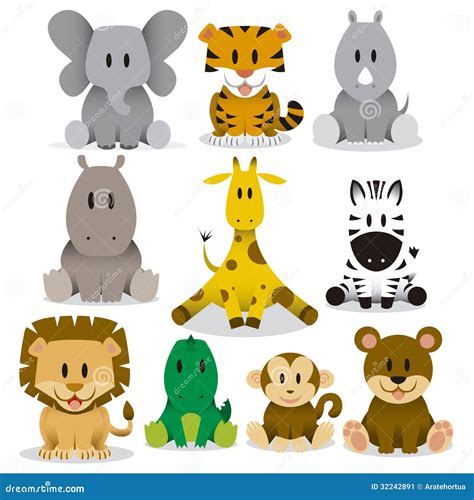 Cute Animals Vector Set stock vector. Illustration of animal - 32242891