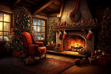 Winter home fireplace christmas furniture | Premium Photo Illustration ...