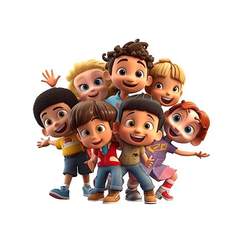 3D cartoon group of little children on transparent background. 24346403 PNG