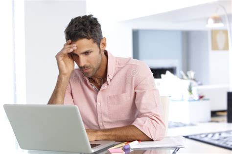 Stressed Man Working at Laptop in Home Office Stock Photo - Image of ...