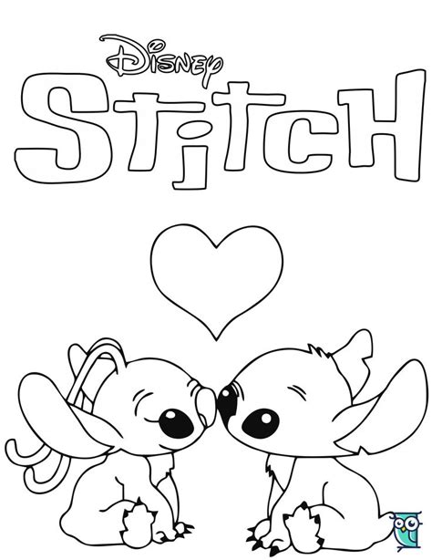 Romantic Stitch and Angel Coloring Pages