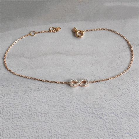 18k Rose Gold Diamond Infinity Knot Bracelet Infinity Charm Bracelet ...