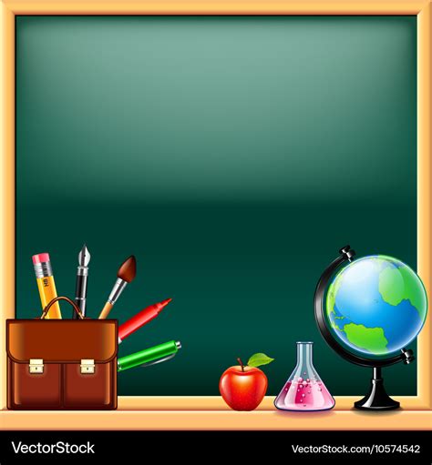 School tools on green blackboard background Vector Image