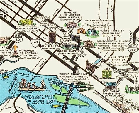 Beautifully Illustrated Pictorial Map of Richmond, VA from 1937 - KNOWOL