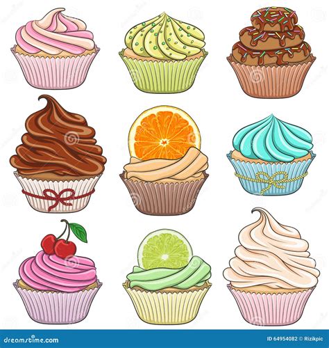 Set of Color Illustrations Cupcakes. Isolated Objects. EPS10 Stock ...