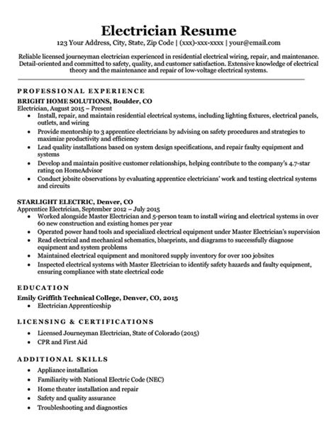 Electrician Resume Sample | Mt Home Arts