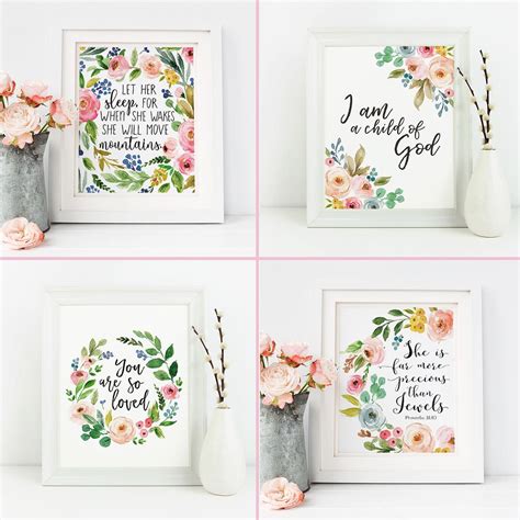 Floral Nursery Prints Set of 4 Printable Baby Girl Decor - Etsy