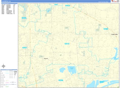 Placentia California Wall Map (Basic Style) by MarketMAPS - MapSales