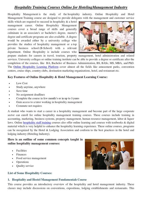 Hospitality training courses online for hotelingmanagement industry by ...