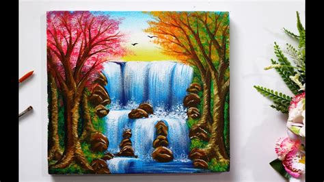 Waterfall Landscape Painting Tutorial Beginner Easy Waterfall Painting