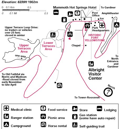 Mammoth Hot Springs Area Map of Yellowstone National Park ~ Yellowstone ...