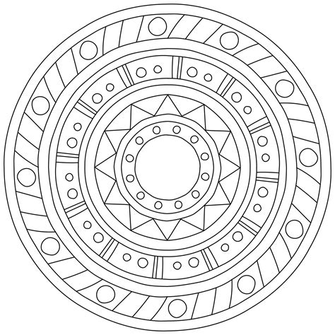 Simple contour mandala in with geometric shapes, coloring page in the ...