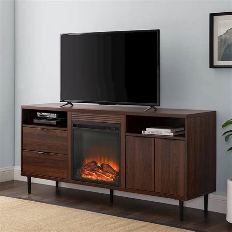 Walker Edison Mid Century Modern Fireplace TV Stand for Most Flat-Panel ...