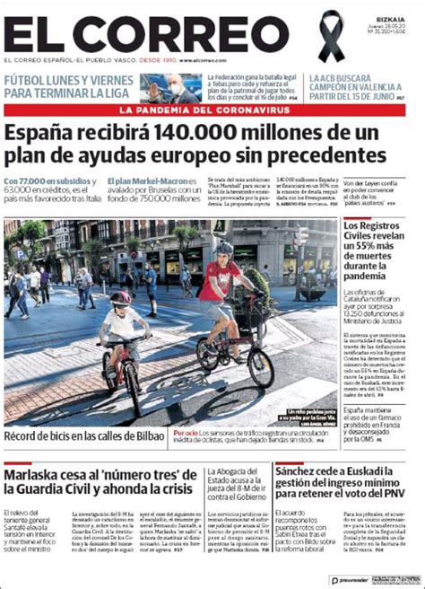 Newspaper El Correo (Spain). Newspapers in Spain. Thursday's edition ...