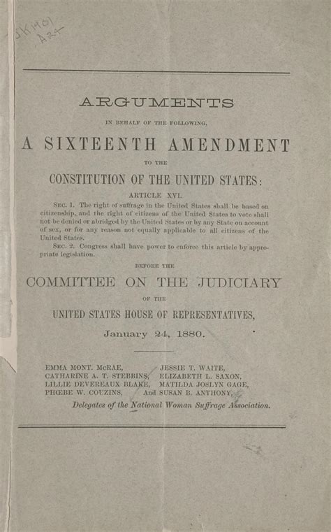 Arguments in behalf of the following, a sixteenth amendment to the ...