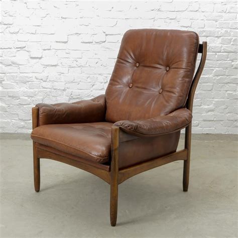 Scandinavian Design Chestnut Leather Lounge Chair by G-Möbel, Sweden ...