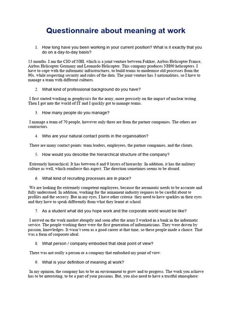 Questionnaire About Meaning at Work | PDF