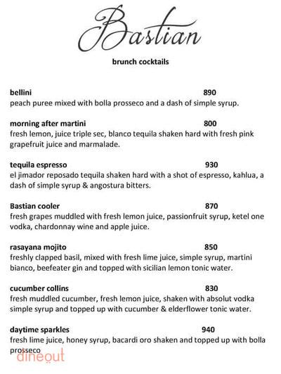 Menu of Bastian, Worli, Mumbai | Dineout discovery