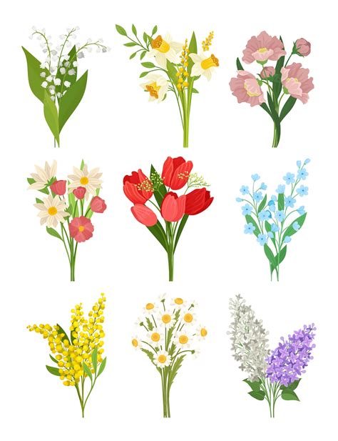 Premium Vector | Flat vector set of cute spring bouquets.