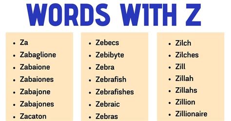 Words that Start with Z: List of Z Words with Useful Example Sentences ...