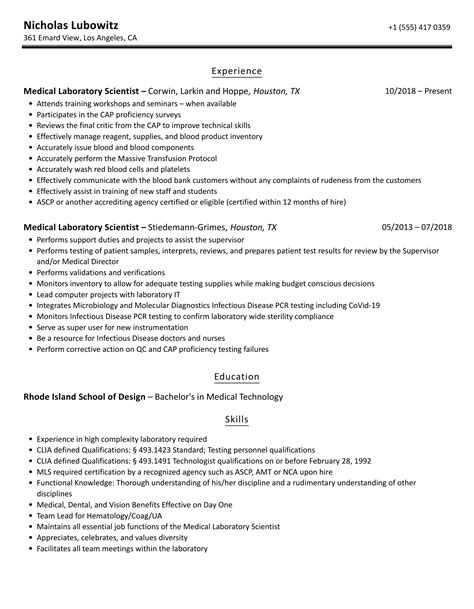 Medical Laboratory Scientist Resume Samples | Velvet Jobs