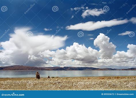 On the Shore of Sacred Lake Rakshastal. Stock Photo - Image of prayer ...