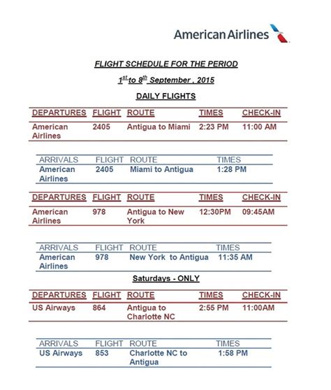 Antigua News: American Airlines Flight Schedule: September - October