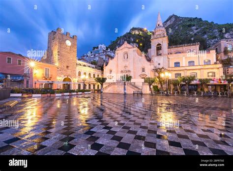 Belvedere of Taormina and San Giuseppe church on the square Piazza IX ...