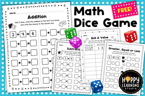 FREE Math Dice Game for Kids Graphic by NJ Studio · Creative Fabrica