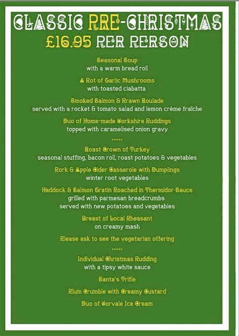 Menu at The George & Dragon pub & bar, Kirkbymoorside