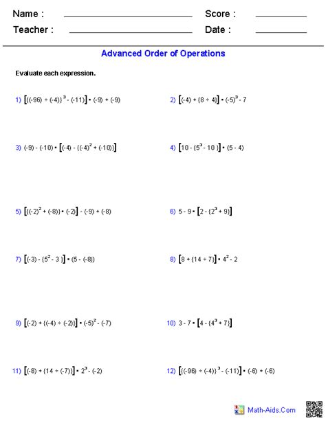 Printables. Order Of Operations Worksheets 7th Grade. Tempojs Thousands ...