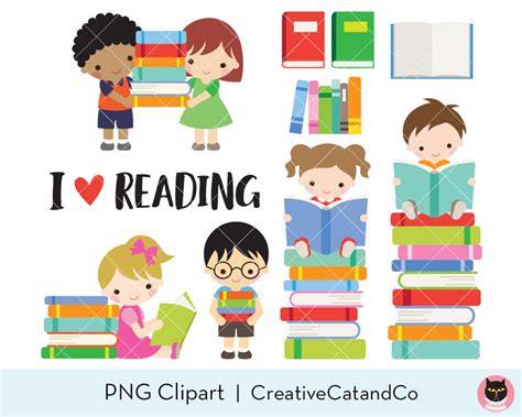 Kids Reading Books Clipart Boy and Girl Reading Books School - Etsy