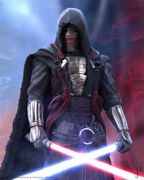 a star wars character standing in front of a red and blue background ...