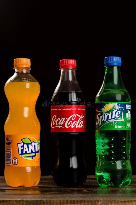 Coca Cola, Fanta, Sprite on a Dark Background Editorial Photo - Image ...