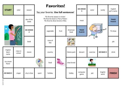 Favorites Board Game: English ESL worksheets pdf & doc