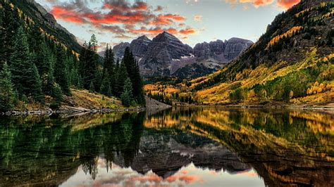 Maroon bells, maroon peak, mountain lake, elk mountains, usa, united ...