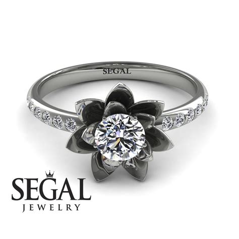 Lotus Flower Engagement Ring - 14K White Gold 0.5 Carat Round Cut ...