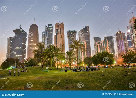 Park Along Corniche Waterfront in Doha, Qatar Editorial Stock Photo ...