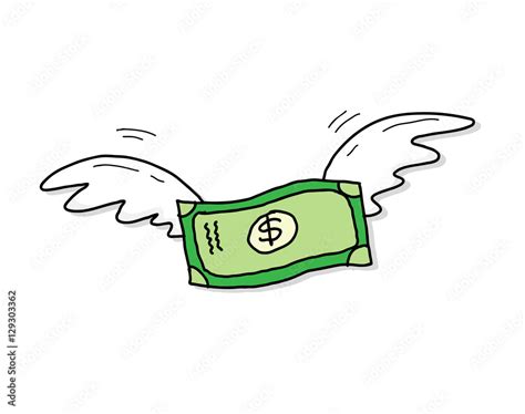 Flying Money Dollar Inflation. A hand drawn vector cartoon illustration ...