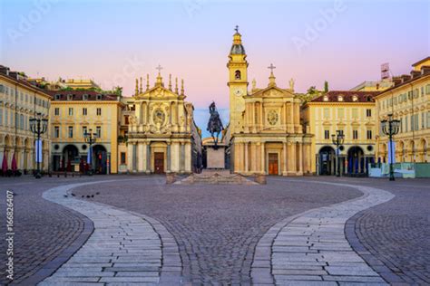 Piazza San Carlo and twin churches in the city center of Turin, Italy ...